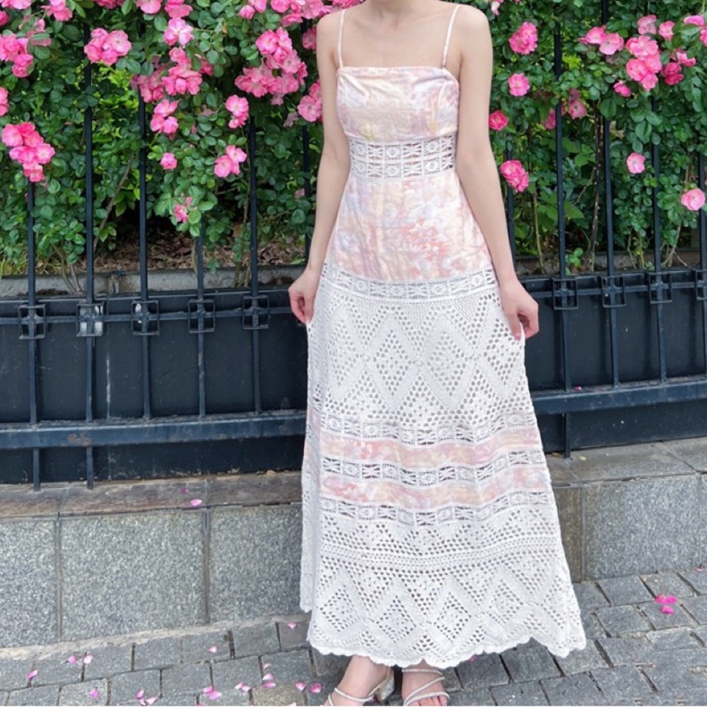 Free People Pink and White Maxi Dress
